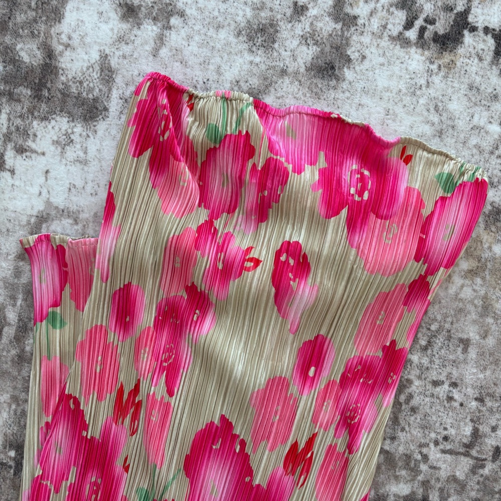 New! Floral Pleated Skirt in Pink and Cream